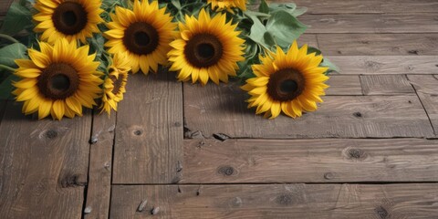 Obraz premium A few sunflowers on weathered wood, showing texture and detail , sun, detail