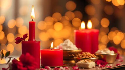 Candles and flowers in the evening.