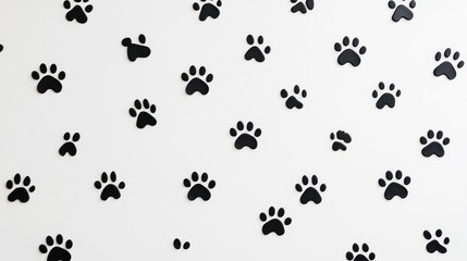 Black paw prints scattered on white background