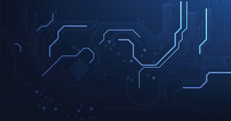 Circuit diagram on a dark blue background. High-tech circuit board connection system.Vector abstract technology on a dark blue background.	