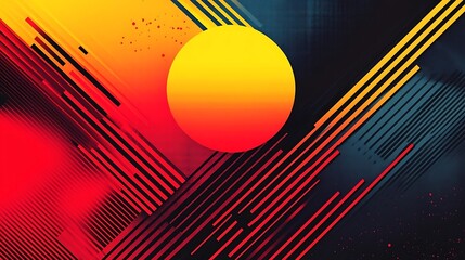 Obraz premium Vivid abstract design featuring a central sun and diagonal lines.