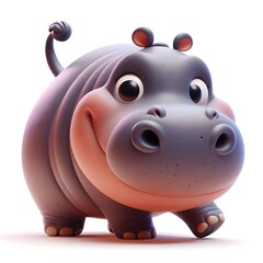 3d cute animation of a hippo on white background