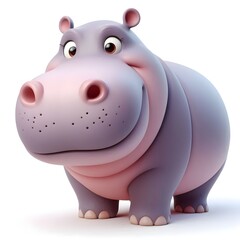 3d cute animation of a hippo on white background