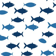Obraz premium Seamless pattern of various blue fish shapes