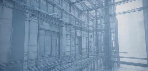 Obraz premium Blueprint overlayed with faded blue photographic effect, architectural design abstract, sepia, effect, grunge