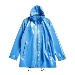 Light blue glossy raincoat with hood
