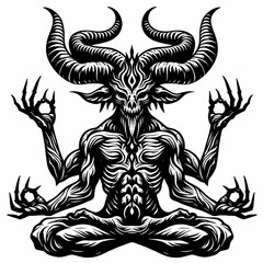 Demon Meditating in Lotus Position suitable for business presentation visuals