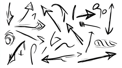 Expressive Hand-Drawn Arrow Collection: A Whimsical Ink Sketch