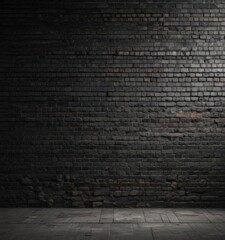 Fototapeta premium Black grunge brick wall, deep shadows, textured mortar , photography, weathered