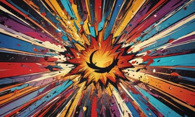 Fototapeta premium Colorful comic book explosion; bold graphic shapes, high contrast color palette , bright, design, explosion