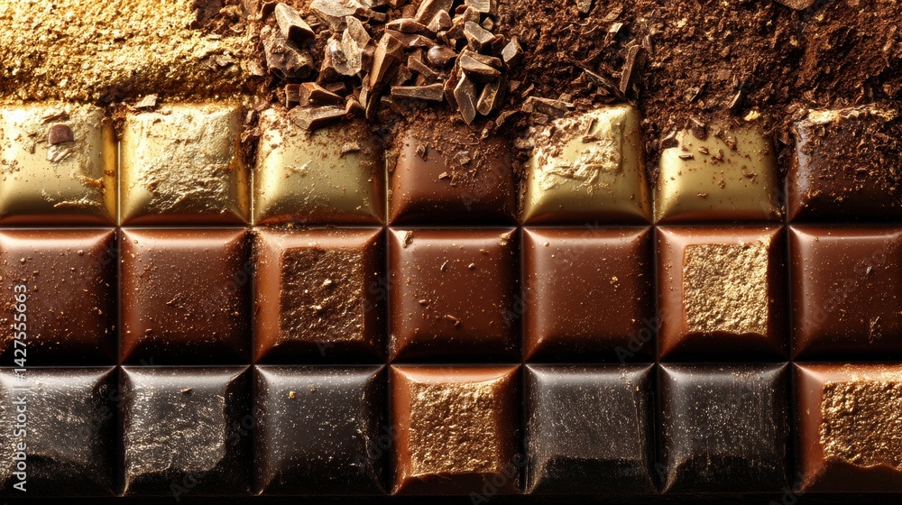 Poster Macro View of Shiny Chocolate Bar Displaying Textured Squares With Rich Toppings and Colors in Delightful Array