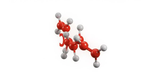 Dynamic Molecular Structure Animation: Red and White Atoms Rotating on White Background