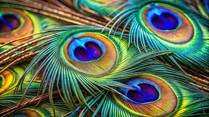 Fototapeta premium Peacock Feather Close-Up - Vibrant Patterns