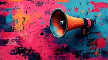 Vibrant, colorful backdrop accentuates a powerful megaphone.