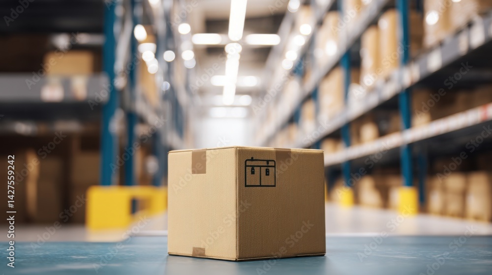 Poster cardboard box positioned on table representing real-time inventory solutions in modern digitized war