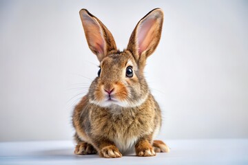 Fototapeta premium Playful Rabbit Tilt, Glowing White Background, Copy Space