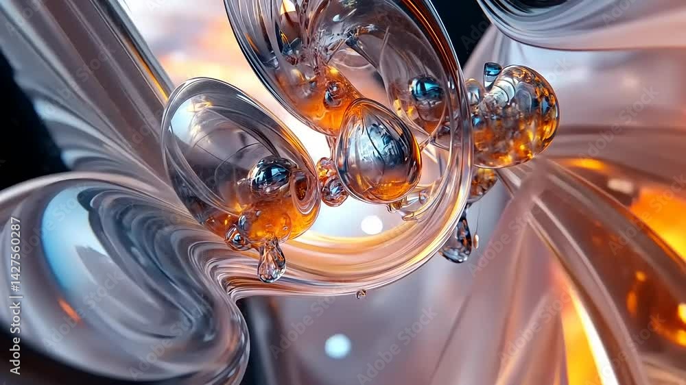 Aufkleber abstract 3d rendering of fluid shapes and luminous orbs intertwined in a vibrant environment