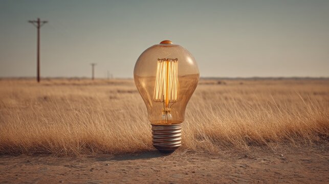 Light bulb in field symbolizing innovation and emerging startups in rural areas focused on non-urban development