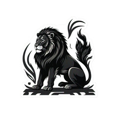 Obraz premium Black Silhouette of a Sitting Lion Facing Left – Minimalist Vector Design for Tattoo or Logo Use