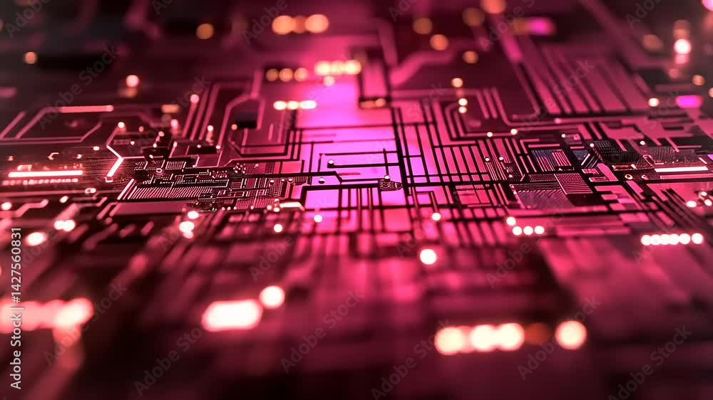 Aufkleber abstract close-up of a vibrant circuit board with glowing lines and intricate patterns