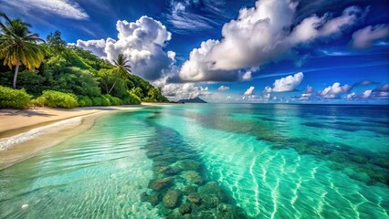 Pristine Turquoise Waters Tropical Shoreline Landscape