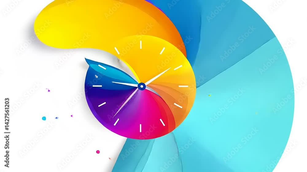Aufkleber abstract colorful clock design with vibrant shapes and playful elements on a white background