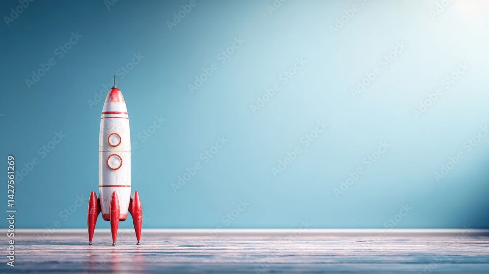 Poster a rocket positioned on a table representing the concept of startup launchpad to encourage the growth