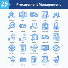 Procurement Management is a collection of icons in sheet format representing procurement processes, retail management, and operational efficiency in business transactions.