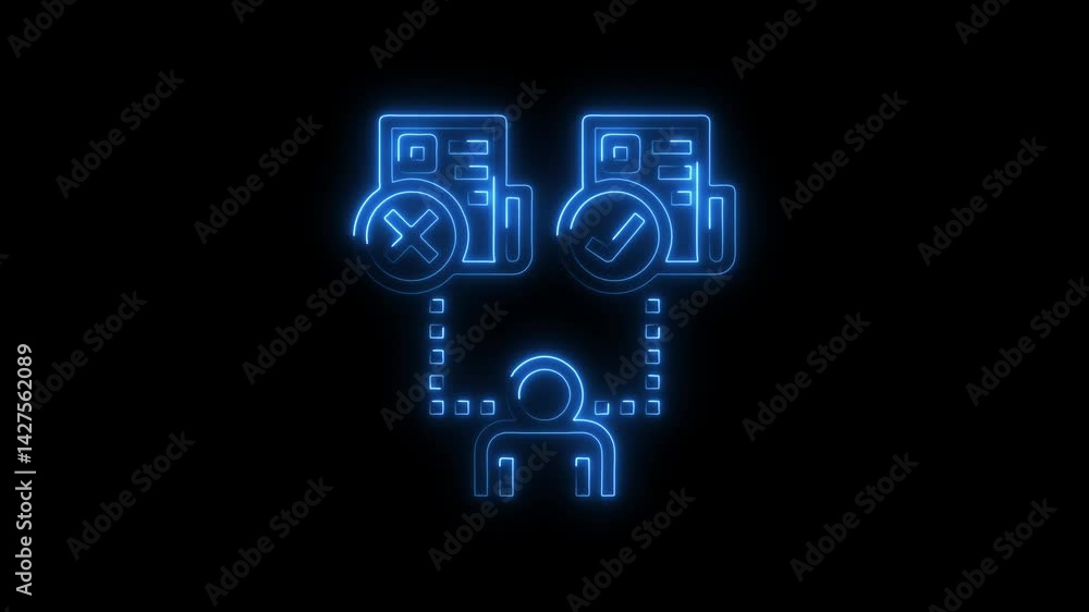 Poster decision making choice neon concept with check and cross symbols glowing user choosing correct answe