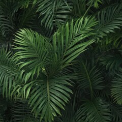 Fototapeta premium Deep green palm leaf, showcasing intricate detail and rich texture , bright, tropical