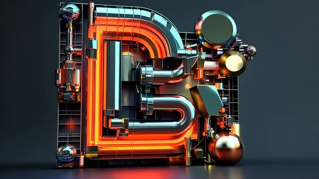 Abstract metallic structure with glowing elements on a dark background, suggesting innovation