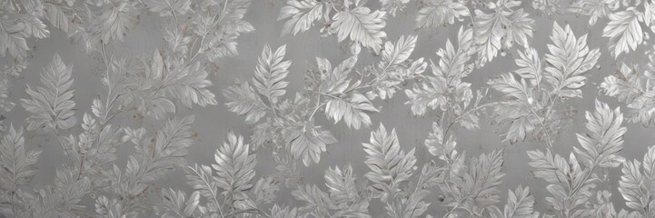 Fototapeta premium Elegant silver leaf wallpaper, seamless pattern , luxury, texture, stock