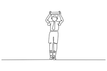 Continuous one line drawing of Boy Holding book. Single line drawing illustration of Little boy with book. International Children's Book Day concept vector art. Doodle line illustration.