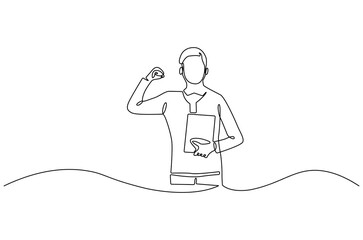 Continuous one line drawing of Boy Holding book. Single line drawing illustration of Little boy with book. International Children's Book Day concept vector art. Doodle line illustration.