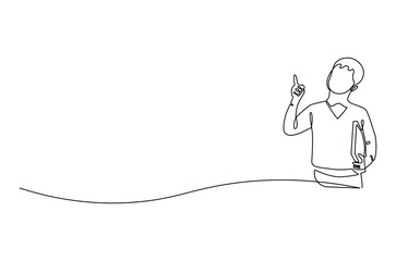 Continuous one line drawing of Boy Holding book. Single line drawing illustration of Little boy with book. International Children's Book Day concept vector art. Doodle line illustration.