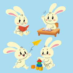 Bunny in the school study illustration cartoon