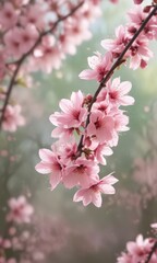 Obraz premium Delicate pink sakura petals softly drift against a bokeh spring background , spring time, background