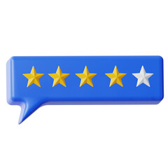3D Four Star Rating in Speech Bubble Chat Icon