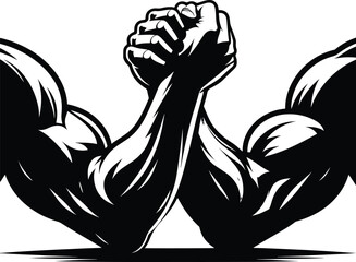 Two muscular hand arm wrestling Silhouette Vector Illustration isolated on a white background