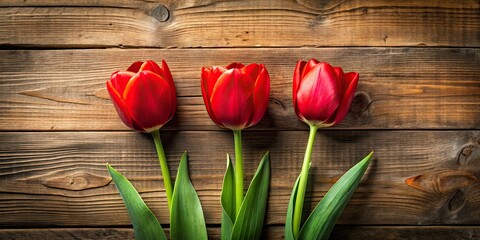 Red Tulips on Wood Background - Vibrant Floral Image