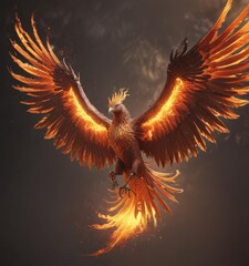 Obraz premium Fiery phoenix, wings ablaze, mythical creature, majestic, abstract