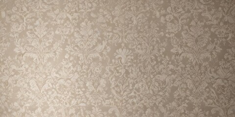 Elegant neutral damask wallpaper with intricate lace-like baroque pattern ,  taupe,  background