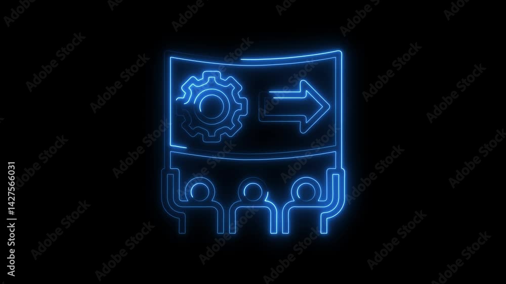 Poster neon style teamwork collaboration process and workflow management