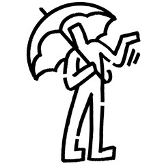 傘をさす棒人間。雨を確認する動作。