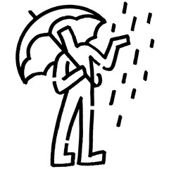 傘をさす棒人間。雨を確認する動作。