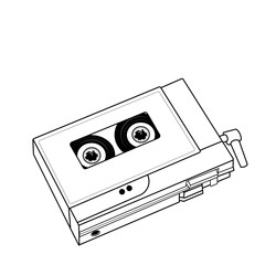 Old vintage Audio Cassette Player tape music retro Line Art illustration