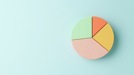 Fototapeta premium A minimalistic pie chart with pastel colors on a soft blue background, representing data visualization.