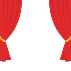 Red stage curtain with yellow scalloped valance and tied side drape, creating a neat and elegant look for performance backdrops or stage decoration.