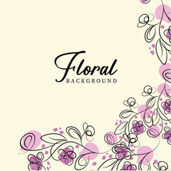 Elegant Cream Background with Purple Floral Line Art Design