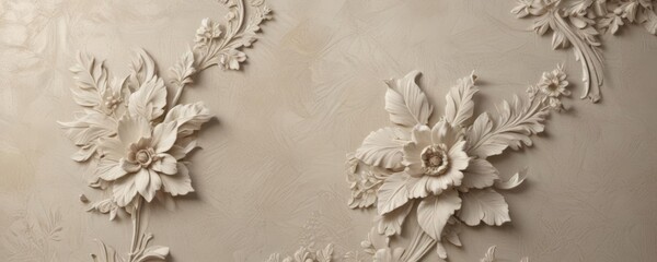 Elegant floral motif embossed on textured plaster wallpaper ,  pink,  plaster background